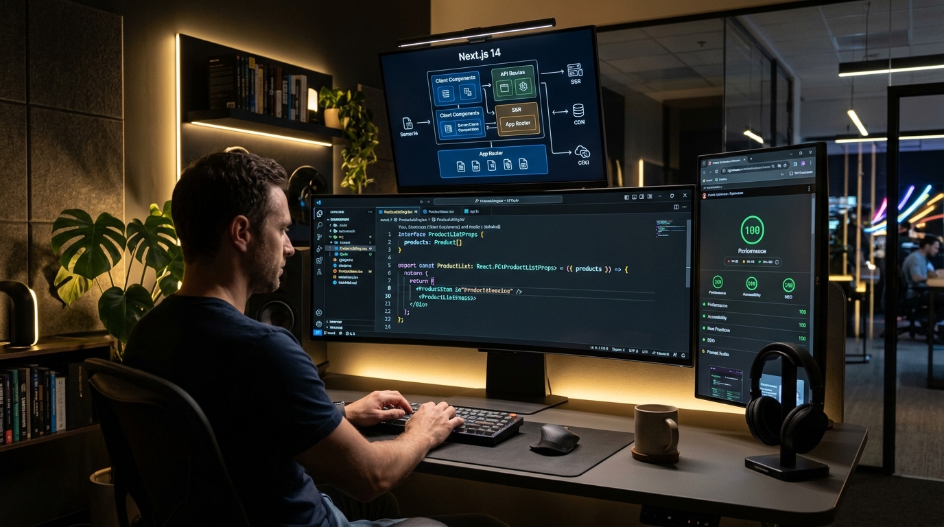 Bespoke TypeScript React web application development yielding 100 out of 100 Google Lighthouse score